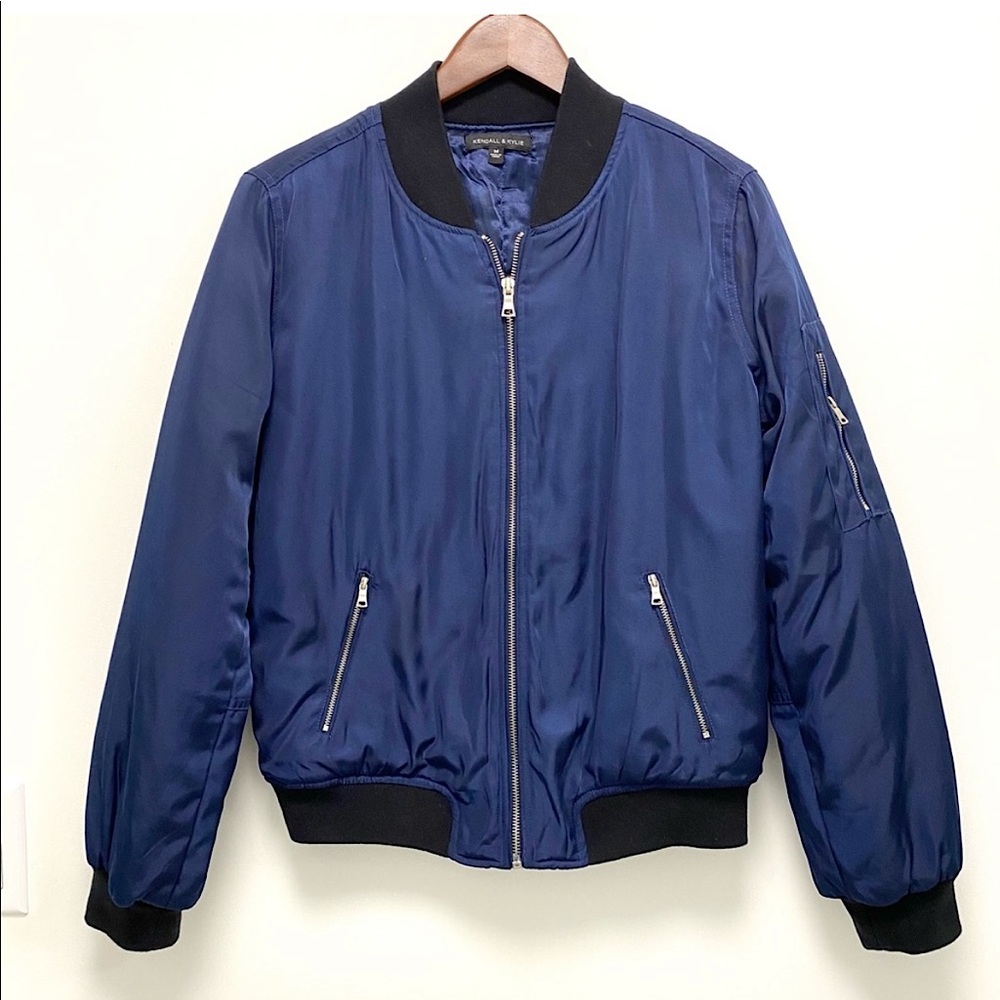 Kendall & Kylie Navy Blue Bomber Puff Zip Jacket Size Small